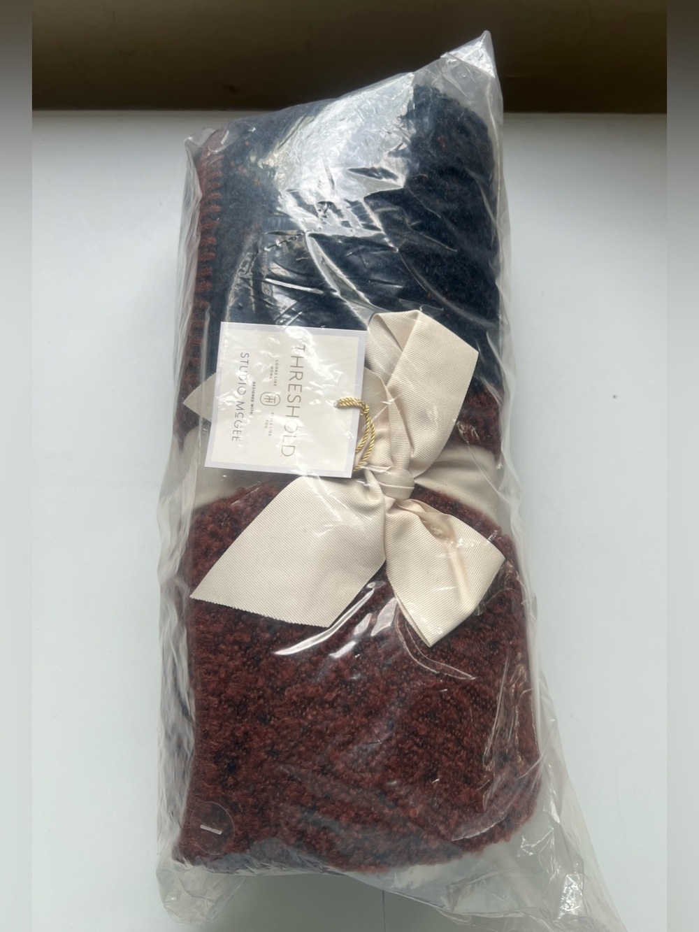 Threshold Plush Throw Blanket - Deep Burgundy & Black